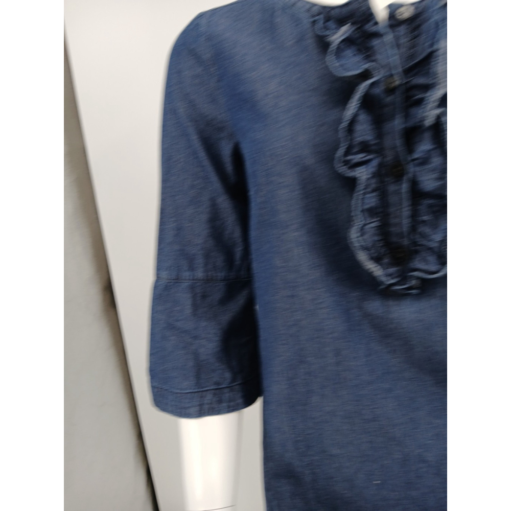 Draper James Chambray Dress Womens 6 Blue Ruffle Shift Bell Sleeve Cotton - Picture 4 of 12